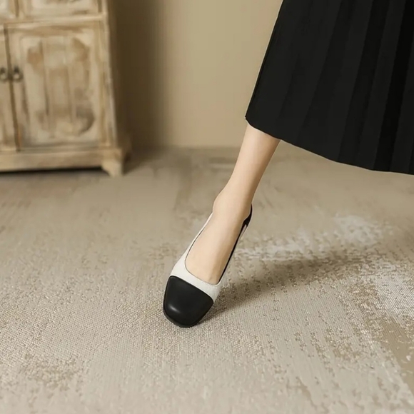 NWT Women's Contrast Color Chunky Heels, Elegant Square Toe Dress Pumps - Picture 3 of 6